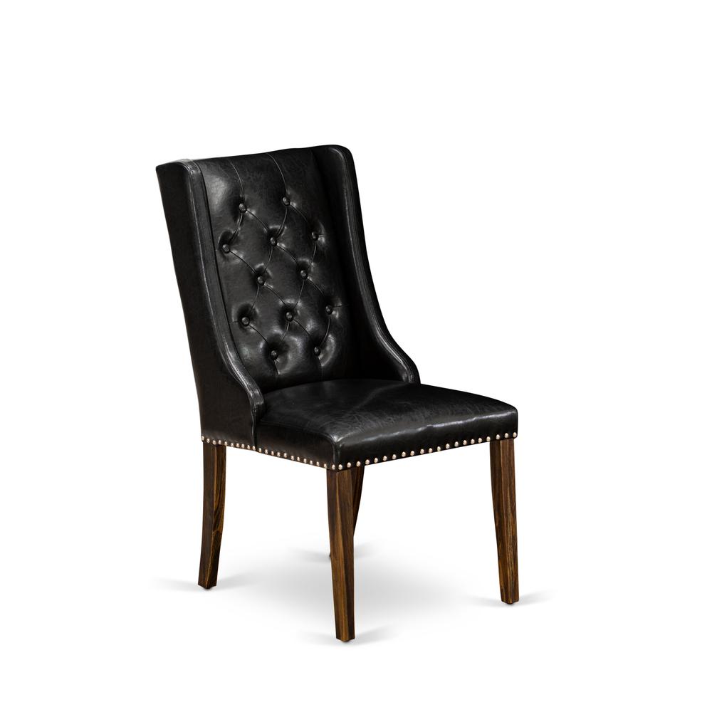 FOP7T49 Dining Chair - Black Linen Fabric Dining Chair and Button Tufted Back with Distressed Jacobean Rubber Wood Legs - Dining Chair Set of 2 - Set of 2. Picture 3