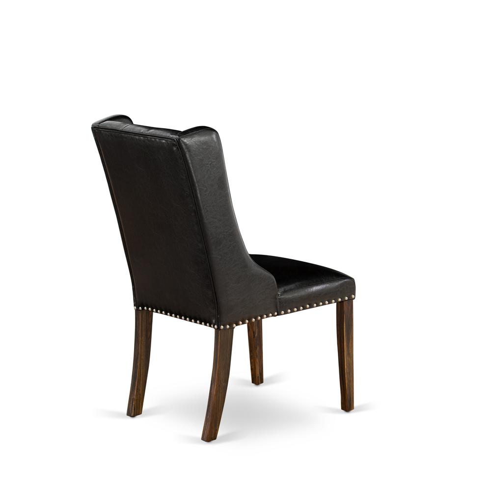 FOP7T49 Dining Chair - Black Linen Fabric Dining Chair and Button Tufted Back with Distressed Jacobean Rubber Wood Legs - Dining Chair Set of 2 - Set of 2. Picture 4