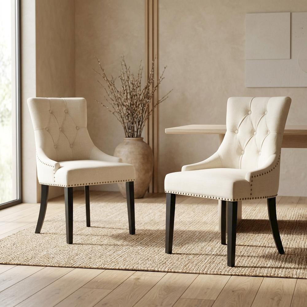 Linen-Upholstered Parson Dining Chairs with High Back for Dining Room, Set of 2. Picture 4