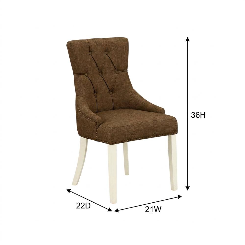 Linen-Upholstered Parsons Dining Chair with Button-Tufted Seat for Kitchen, Set of 2. Picture 6