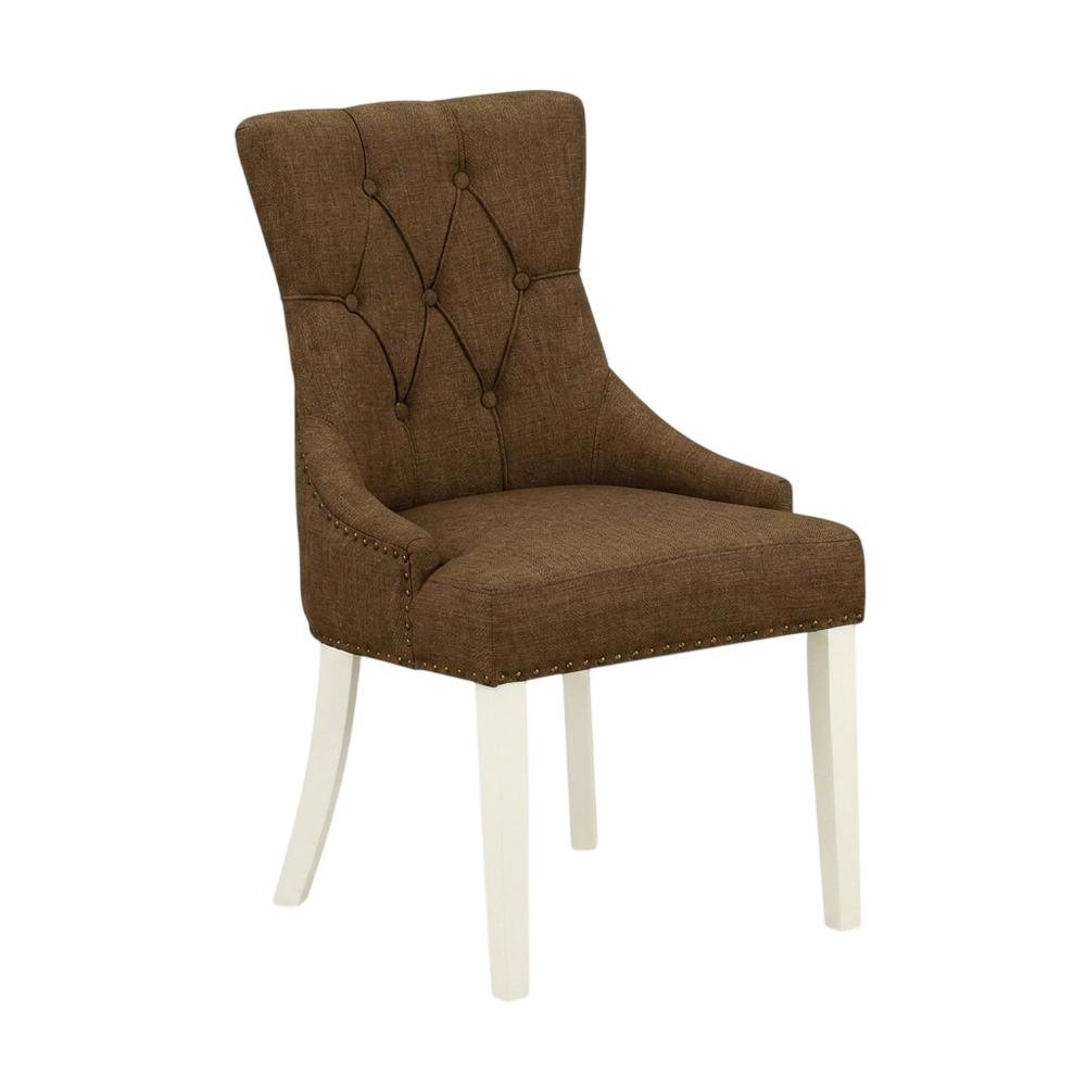 Linen-Upholstered Parsons Dining Chair with Button-Tufted Seat for Kitchen, Set of 2. Picture 5