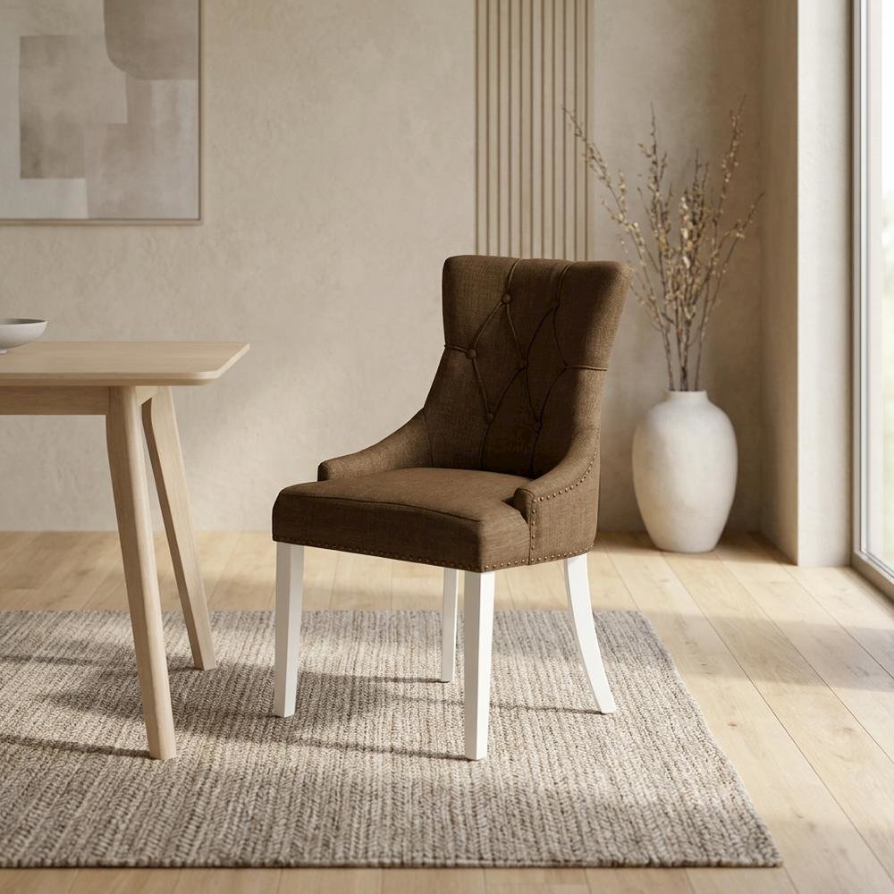 Linen-Upholstered Parsons Dining Chair with Button-Tufted Seat for Kitchen, Set of 2. Picture 4