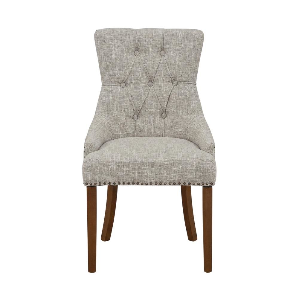 Linen-Upholstered Parsons Dining Chair with Legs for Dining Room, Mahogany, Set of 2. Picture 2