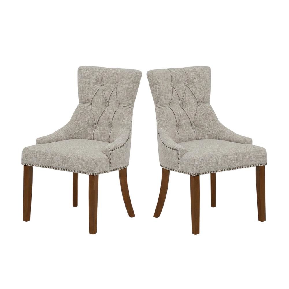 Linen-Upholstered Parsons Dining Chair with Legs for Dining Room, Mahogany, Set of 2. Picture 5