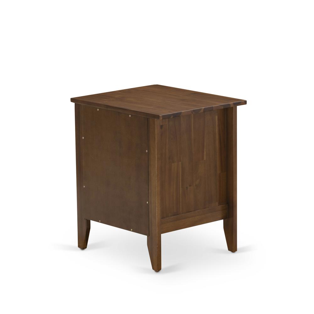 East West Furniture GA-08-ET Small Nightstand with 1 Wood Drawer for Bedroom, Stable and Sturdy Constructed - Antique Walnut Finish. Picture 5