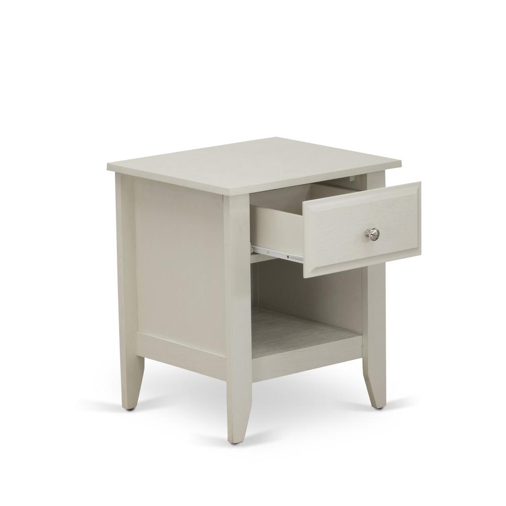 East West Furniture GA-0C-ET Small Night Stand with 1 Mid Century Modern Drawer, Stable and Sturdy Constructed - Wire brushed Butter Cream Finish. Picture 4
