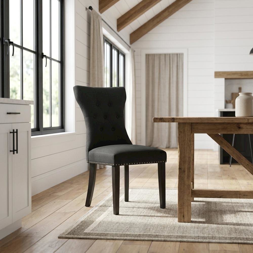 Wooden Parsons Dining Chair with Upholstered Seat for Dining Room, Black, Set of 2. Picture 3