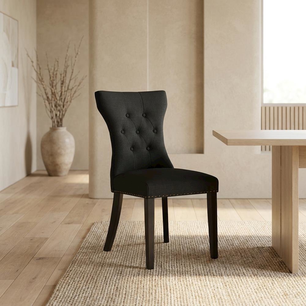 Wooden Parsons Dining Chair with Upholstered Seat for Dining Room, Black, Set of 2. Picture 4