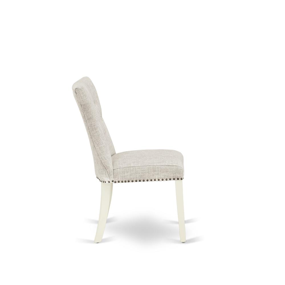 AMGA3-LWH-35 3 Pc Wood Dining Table Set - 1 Dining Table and 2 Doeskin Upholstered Chairs - Linen White Finish. Picture 7