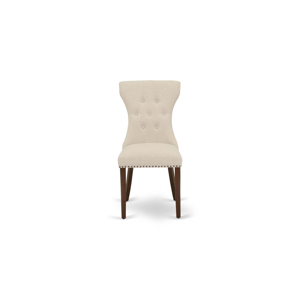 AMGA3-MAH-32 3 Piece Dining Set - 1 Mid Century Dining Table and 2 Light Beige Dining Chairs - Mahogany Finish. Picture 4