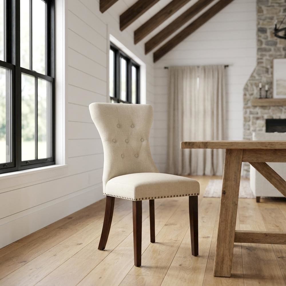 Upholstered Parsons Dining Chair for Kitchen and Dining Rooms, Mahogany, Set of 2. Picture 2