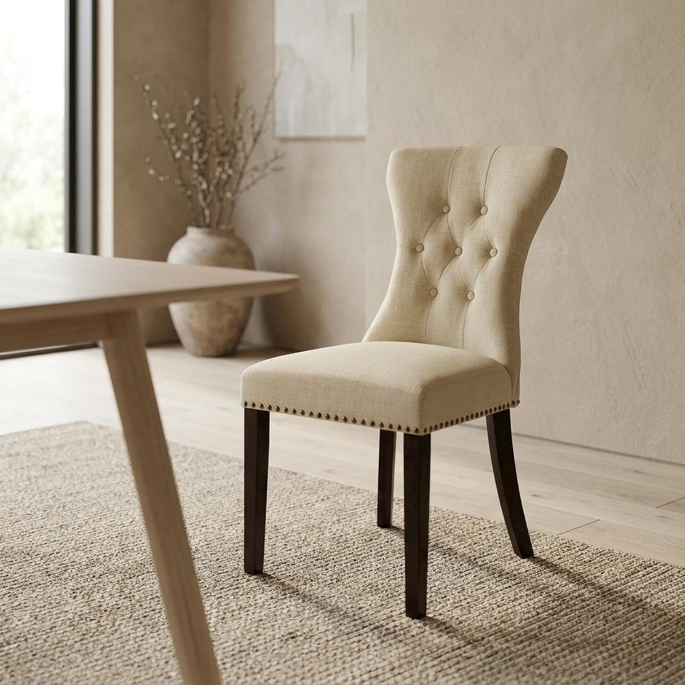 Upholstered Parsons Dining Chair for Kitchen and Dining Rooms, Mahogany, Set of 2. Picture 3