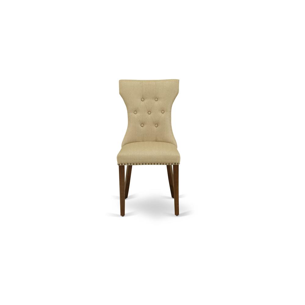 7-piece dining table set with Chair’s Legs and Brown Linen Fabric. Picture 12