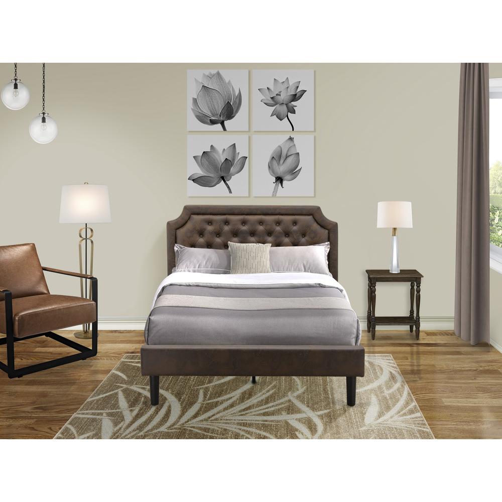 GB25F-1BF07 2-Piece Platform Full Bedroom Set with Bed and Distressed Jacobean Nightstand - Dark Brown Faux Leather and Black Legs. Picture 6