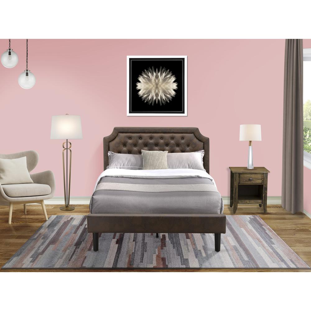 GB25F-1GA07 2-Piece Granbury Bedroom Set with Frame and a Distressed Jacobean End Tables - Dark Brown Faux Leather and Black Legs. Picture 8