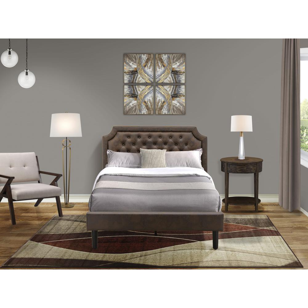 GB25F-1HI07 2-Piece Full Bed Set with Upholstered Bed and Distressed Jacobean Night Stand - Dark Brown Faux Leather and Black Legs. Picture 8
