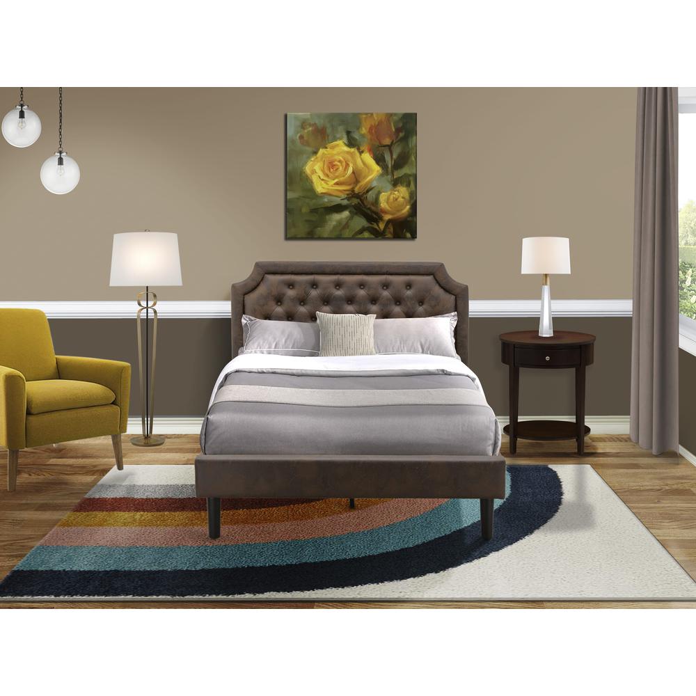 GB25F-1HI0M 2-Pc Platform Full Bedroom Set with Bed Frame and Antique Mahogany End Table - Dark Brown Faux Leather and Black Legs. Picture 8
