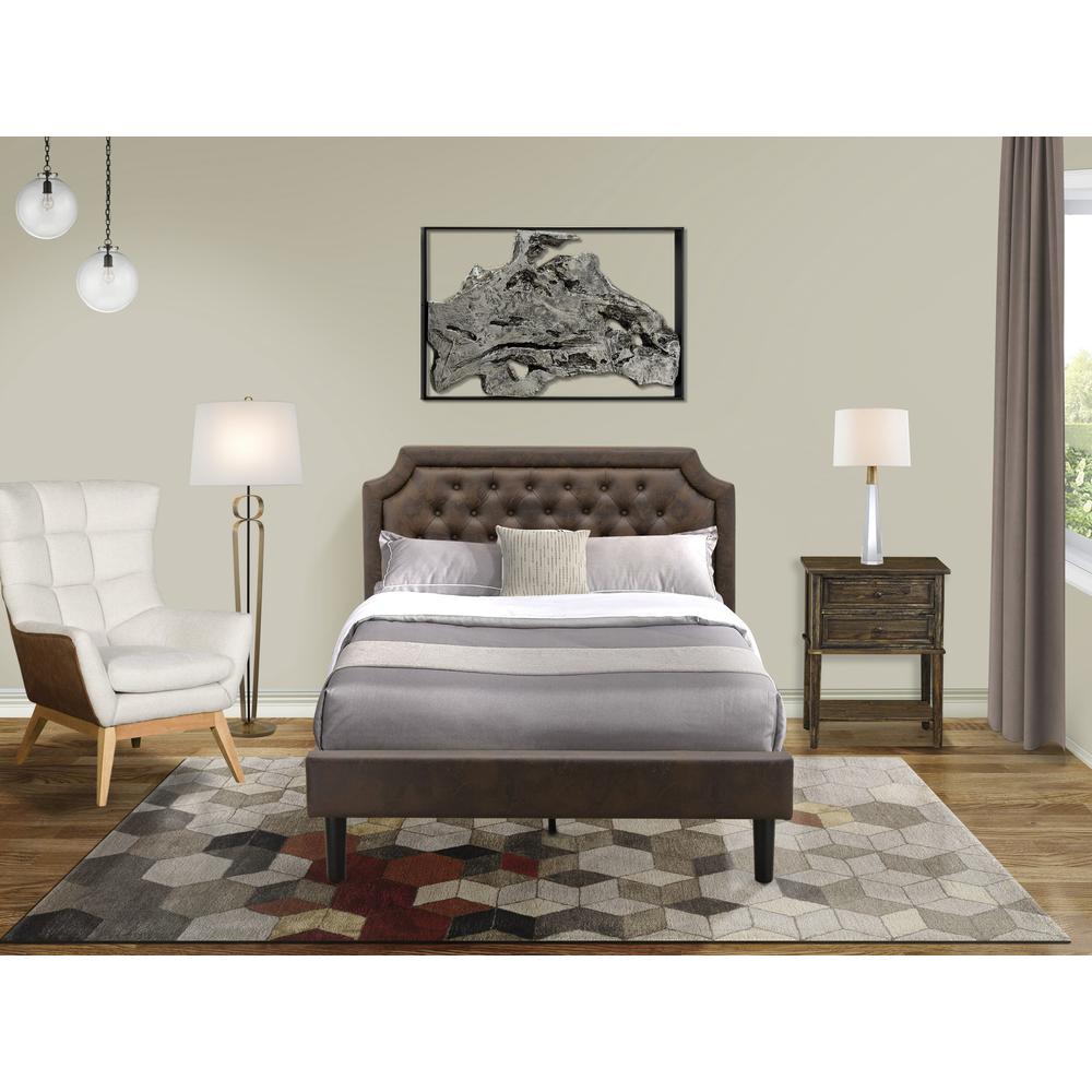 GB25F-1VL07 2-Piece Granbury Bedroom Set with Bed and 1 Distressed Jacobean Night Stand - Dark Brown Faux Leather and Black Legs. Picture 8