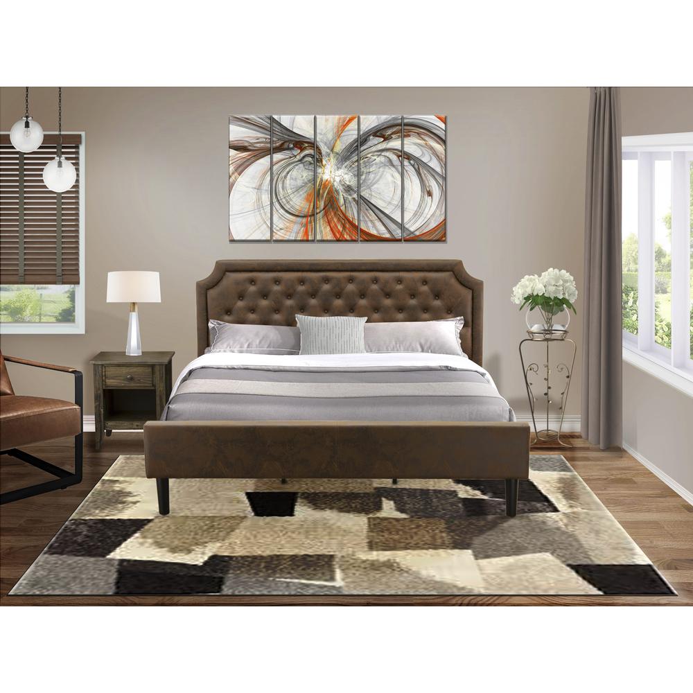 GB25K-1GA07 2-Pc King Bedroom set with Upholstered Bed and Distressed Jacobean Nightstand - Dark Brown Faux Leather and Black Legs. Picture 7