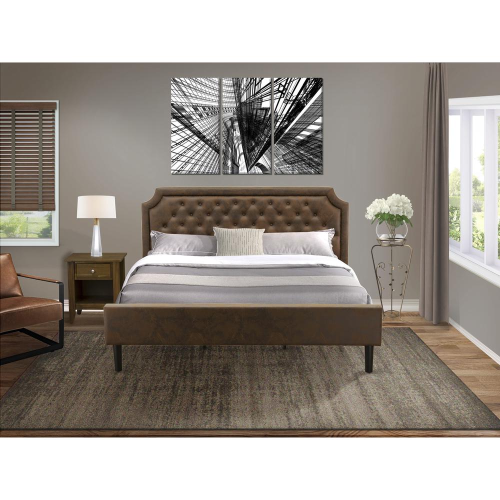 GB25K-1GA08 2-Piece Platform Bed Set with Modern Bed and Antique Walnut Wood Night Stand - Dark Brown Faux Leather and Black Legs. Picture 8