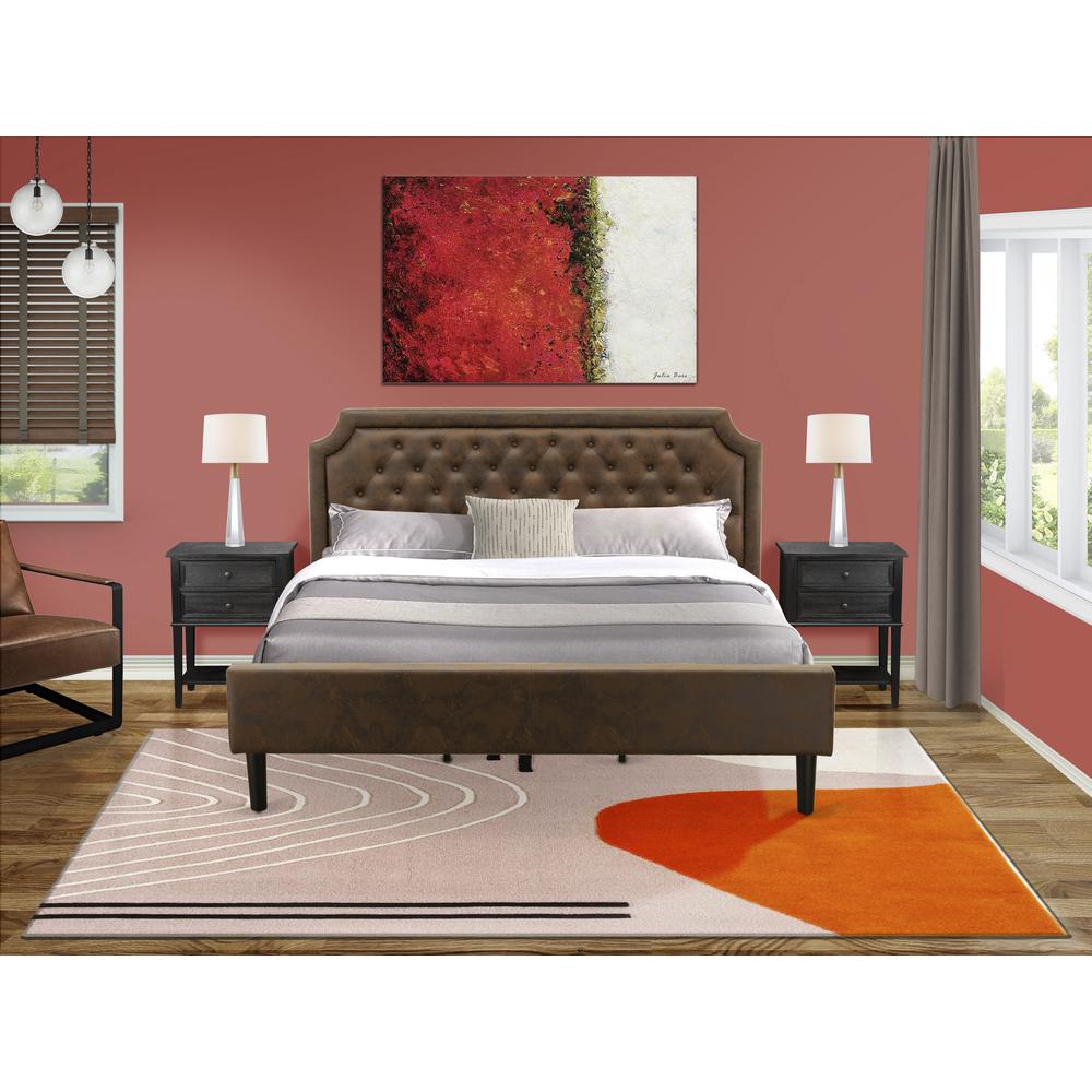GB25K-2VL06 3-Pc Granbury Bedroom Set with Frame and 2 Wire Brushed Black Night Stands - Dark Brown Faux Leather and Black Legs. Picture 8