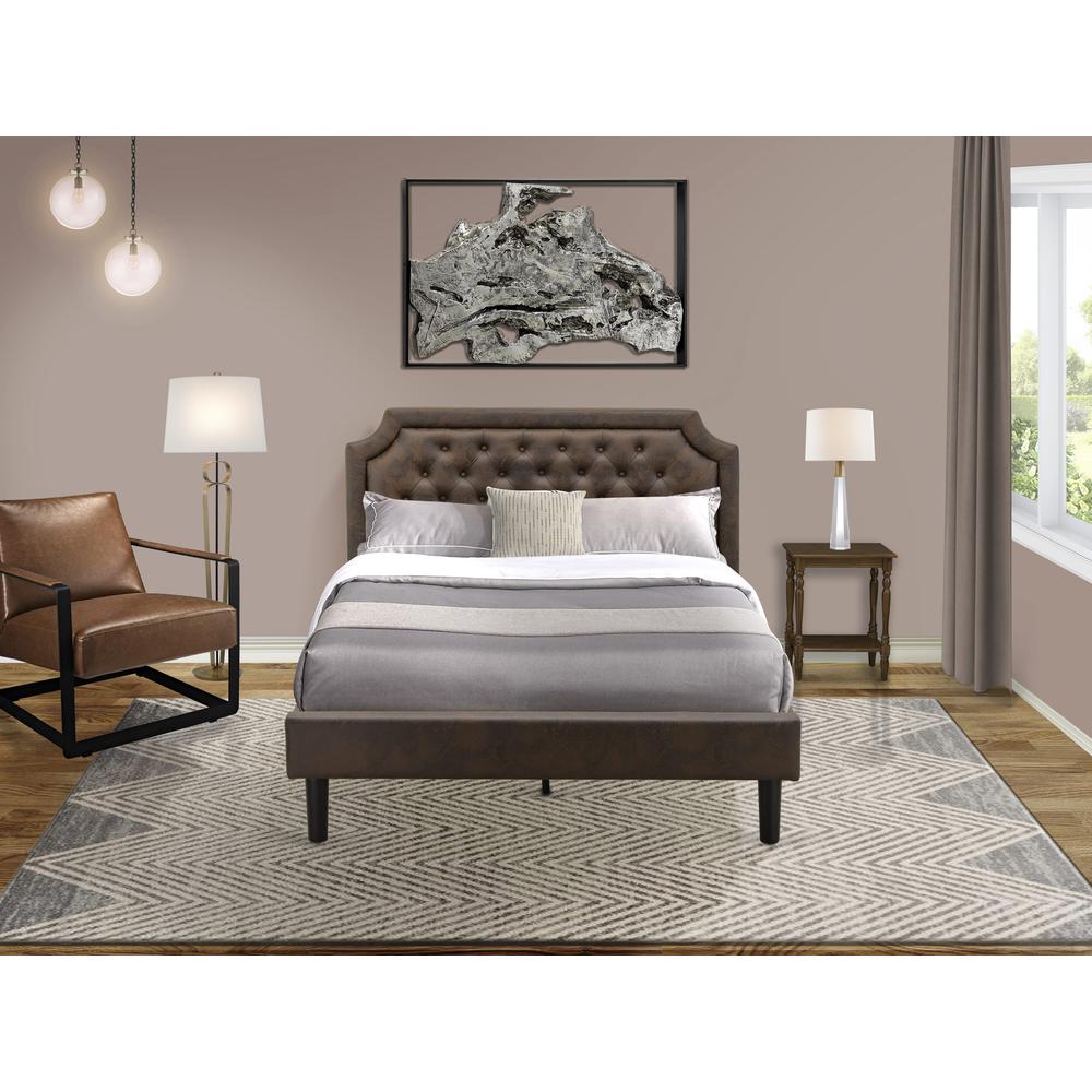 GB25Q-1BF08 2-Pc Bedroom Set with Queen Bed and 1 Antique Walnut Night Stand for Bedrooms - Dark Brown Faux Leather and Black Legs. Picture 8