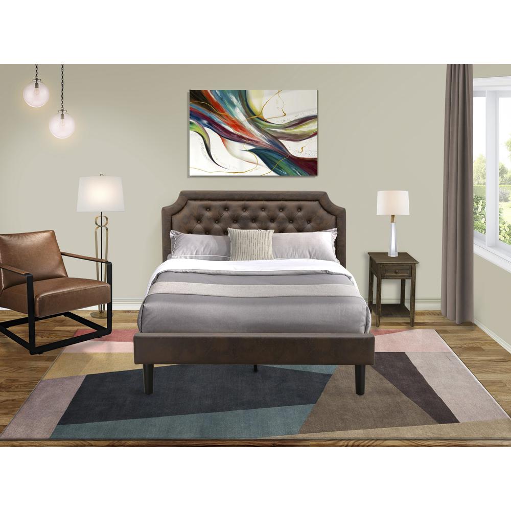 GB25Q-1DE07 2-Piece Platform Queen Bed Set with Bed and 1 Distressed Jacobean Nightstand - Dark Brown Faux Leather and Black Legs. Picture 8