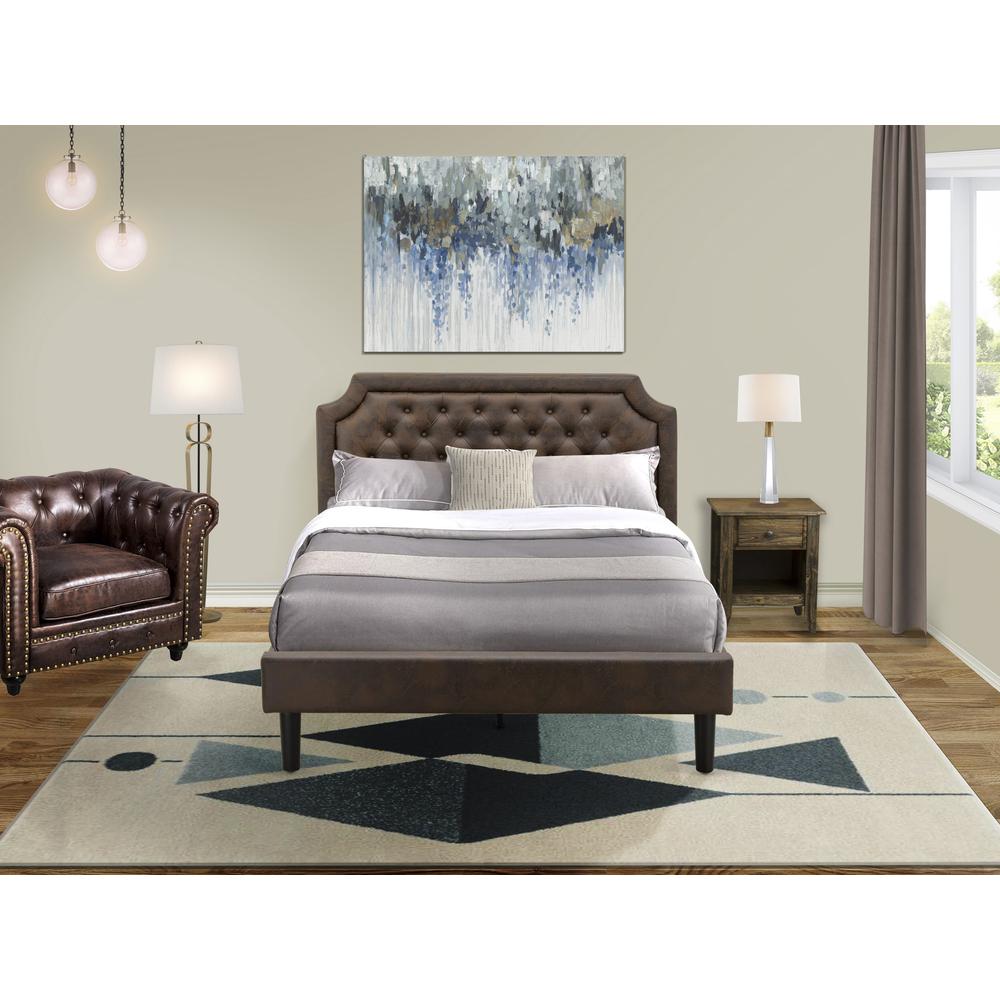 GB25Q-1GA07 2-Piece Wooden Set for Bedroom with Bed and 1 Distressed Jacobean Night Stand - Dark Brown Faux Leather and Black Legs. Picture 8