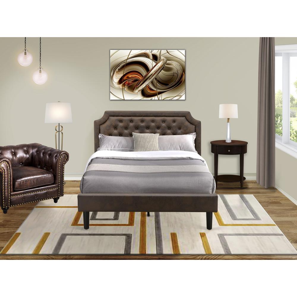 GB25Q-1HI0M 2-Piece Bedroom Set with Mid Century Bed and 1 Antique Mahogany Night Stand - Dark Brown Faux Leather and Black Legs. Picture 8