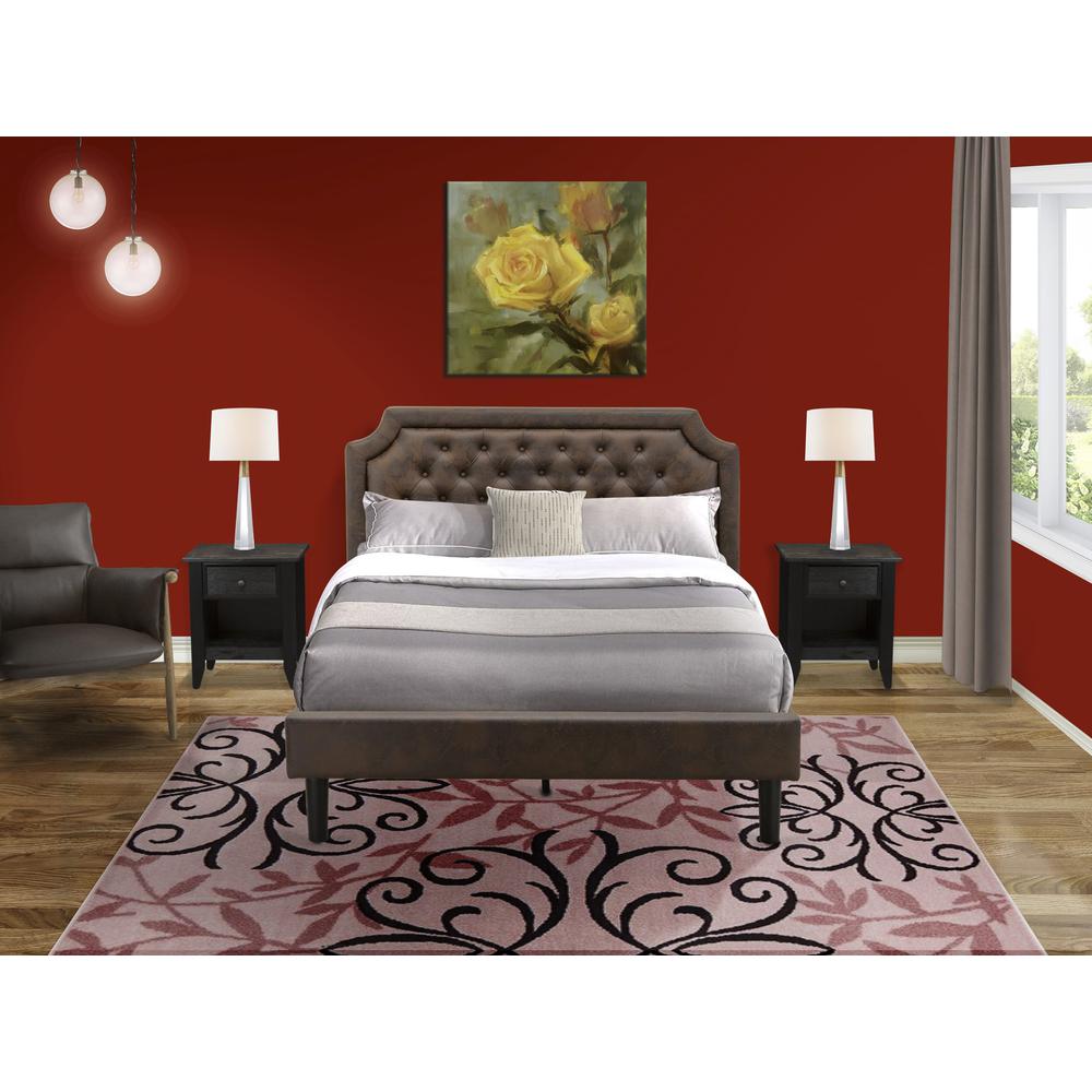 GB25Q-2GA06 3-Pc Bedroom Set with Queen Bed and 2 Wire Brushed Black Bedroom Nightstand - Dark Brown Faux Leather and Black Legs. Picture 8