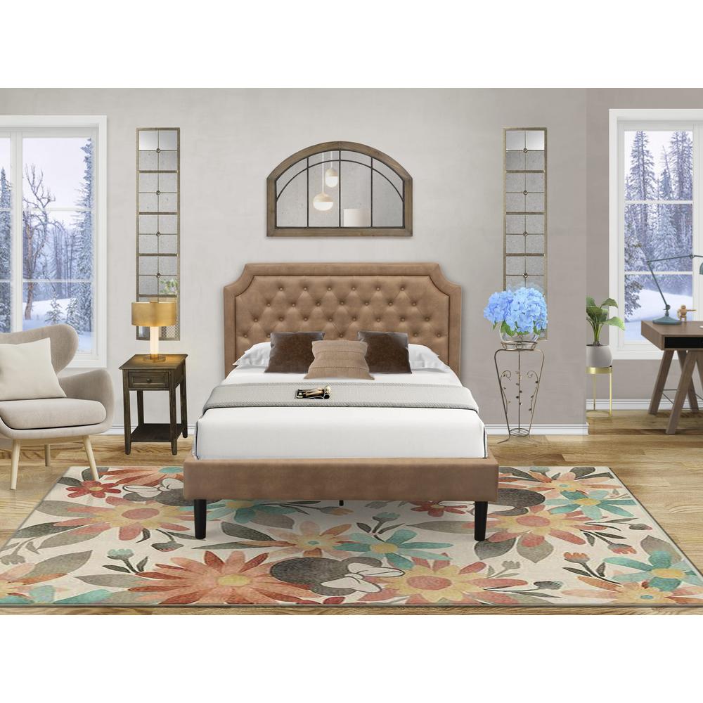 GB28F-1DE07 2-Piece Furniture Set with Frame and Distresses Jacobean Night Stand for Bedrooms - Brown Faux Leather and Black Legs. Picture 8