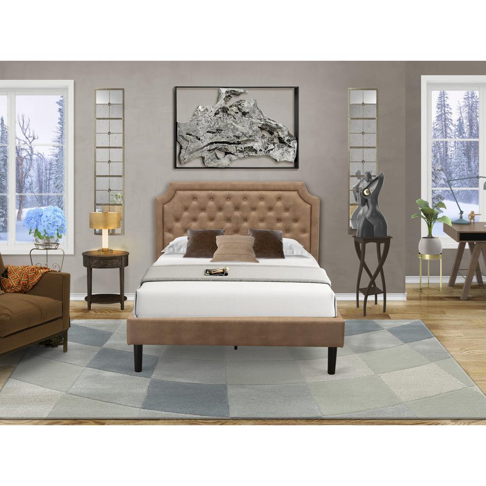 GB28F-1HI07 2-Pc Bedroom Furniture Set with Full Bed and Distressed Jacobean Small End Table - Brown Faux Leather and Black Legs. Picture 8