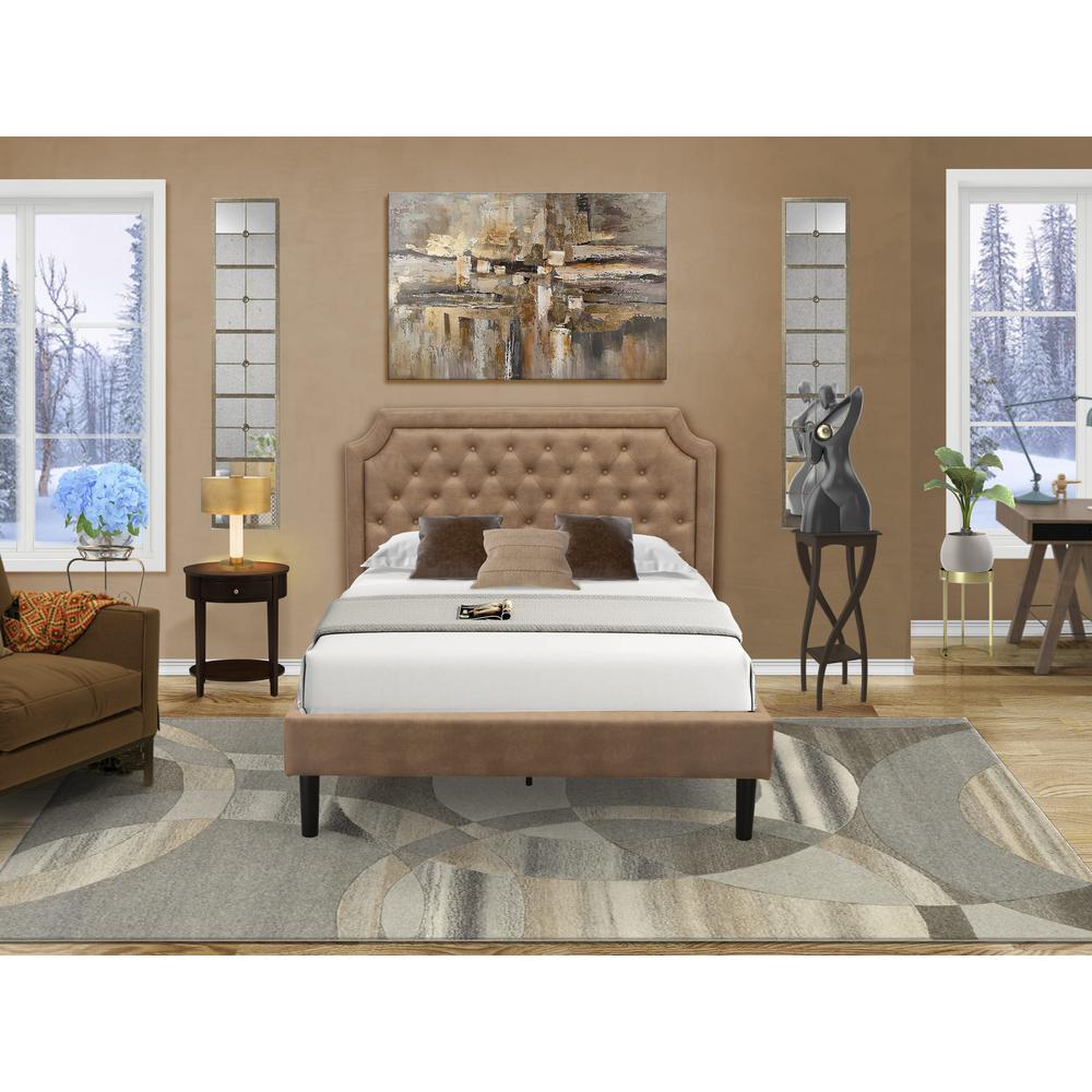 GB28F-1HI0M 2-Piece Full Bed Set with a Bed and Antique Mahogany Modern Nightstand - Brown Faux Leather and Black Legs. Picture 8