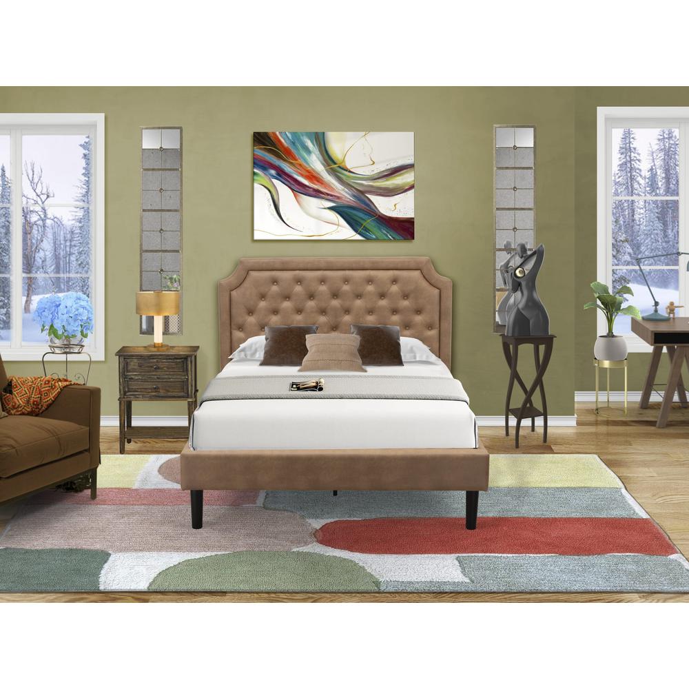 GB28F-1VL07 2-Piece Platform Bedroom set with Full Bed and Distressed Jacobean Night Stand - Brown Faux Leather and Black Legs. Picture 8