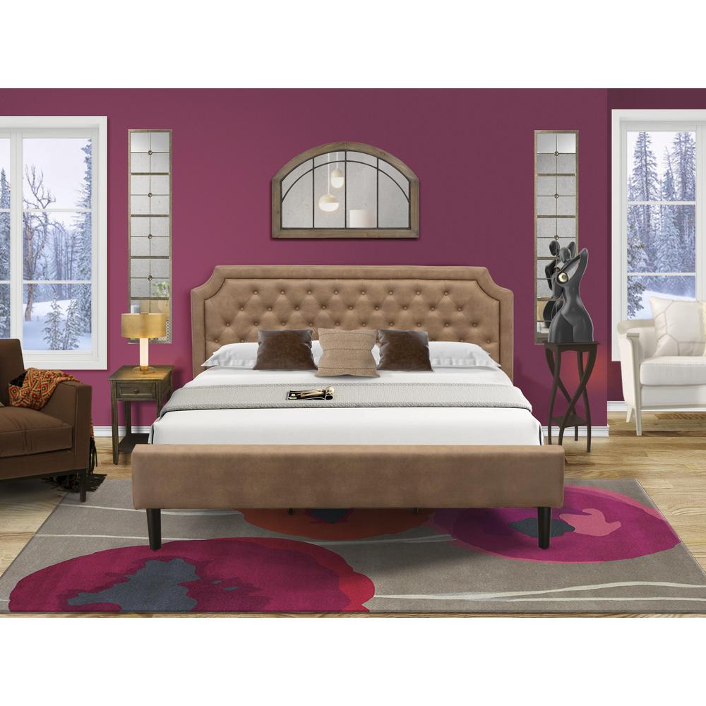 GB28K-1DE07 2-Pc King Size Bedroom set with Frame and Distressed Jacobean Modern Nightstand - Brown Faux Leather and Black Legs. Picture 8