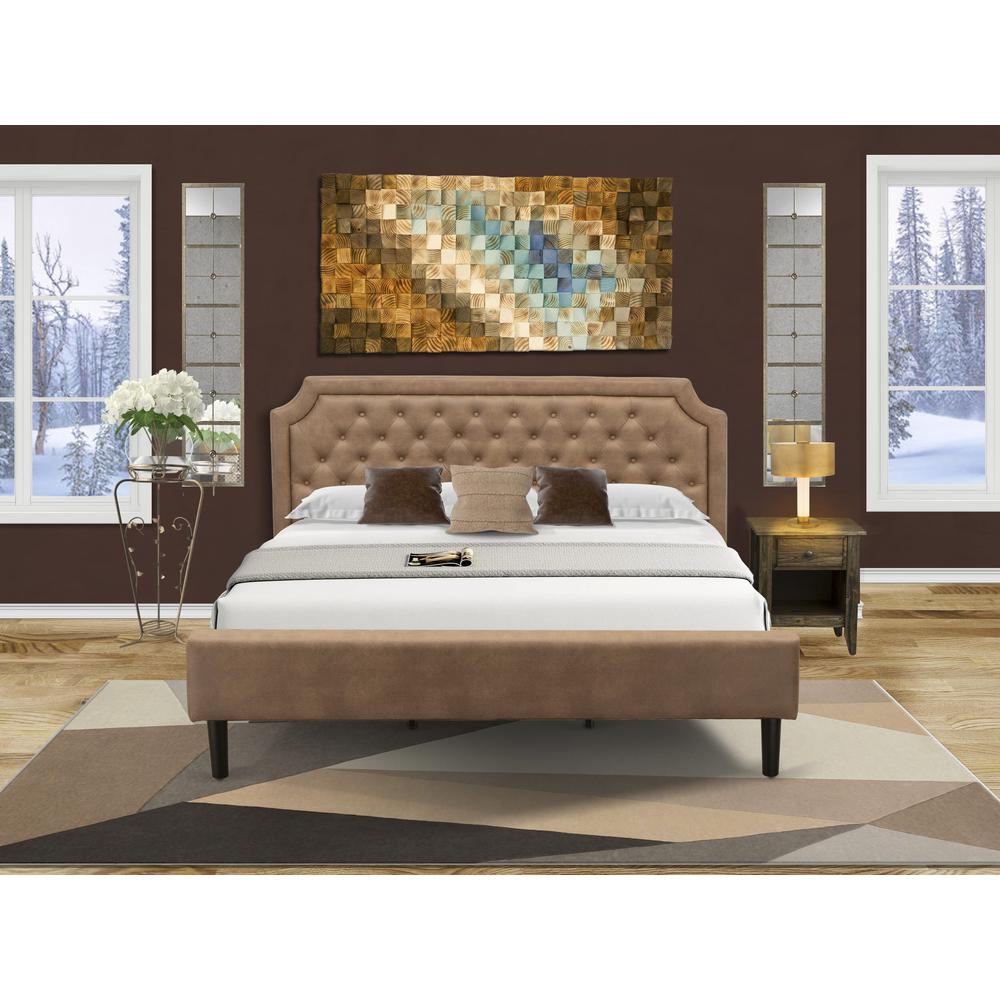 GB28K-1GA07 2-Piece Platform Bedroom Set with a King Frame and 1 Distressed Jacobean End Table - Brown Faux Leather and Black Legs. Picture 8