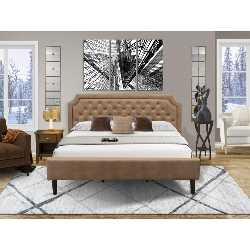 GB28K-1GA08 2-Pc Platform King Size Bedroom Set with Frame and 1 Antique Walnut Night Stand - Brown Faux Leather and Black Legs. Picture 8