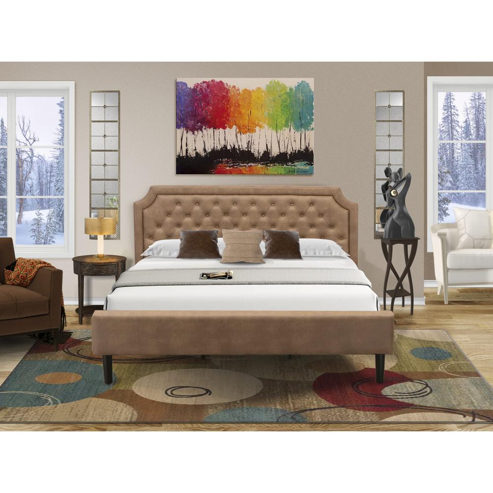 GB28K-1HI07 2-Piece Bedroom Set with King Bed and Distressed Jacobean Nightstand - Brown Faux Leather and Black Legs. Picture 8