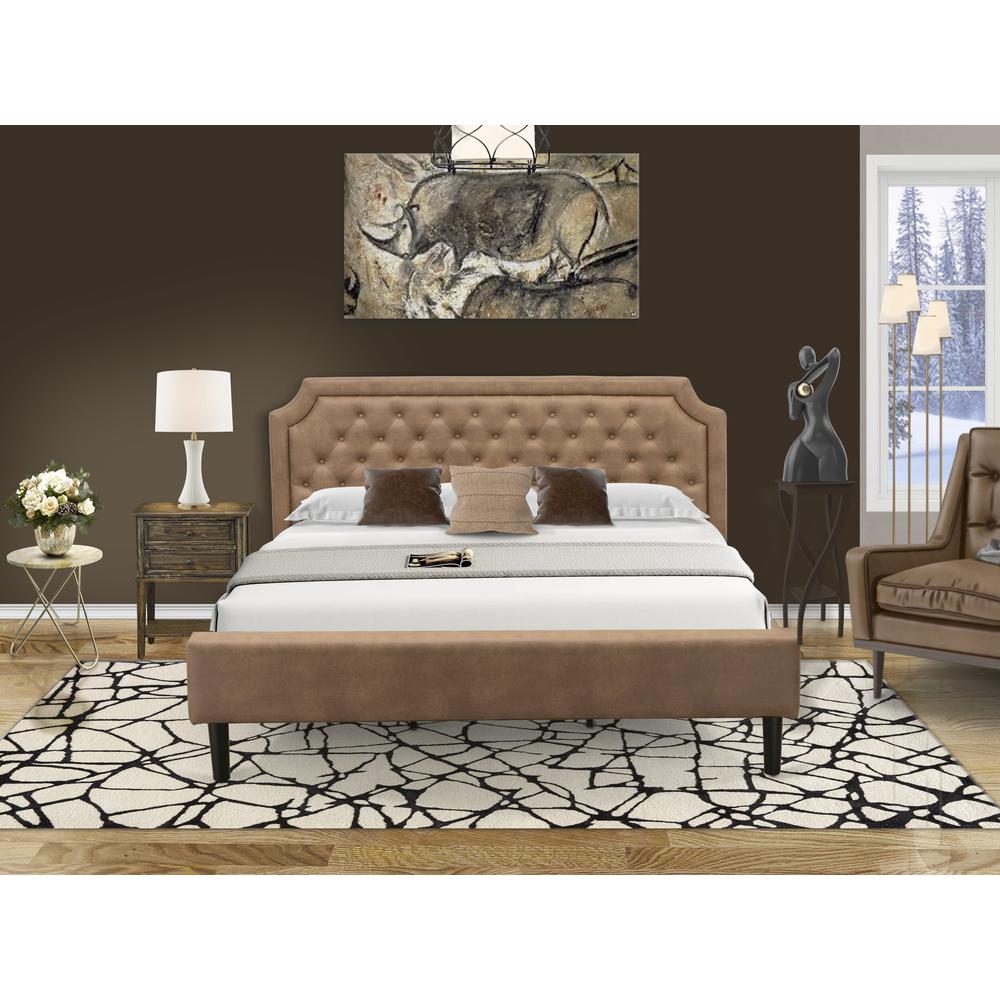 GB28K-1VL07 2-Pc Wooden Set for Bedroom with Frame and Distressed Jacobean Modern Nightstand - Brown Faux Leather and Black Legs. Picture 8