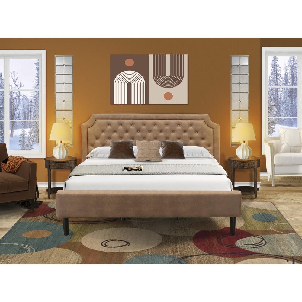 GB28K-2HI07 3-Pc Granbury Bed Set with a King Bed and 2 Distressed Jacobean Small Nightstands - Brown Faux Leather and Black Legs. Picture 8