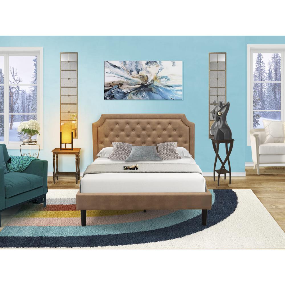 GB28Q-1BF07 2-Piece Granbury Queen Bedroom Set with Bed and 1 Distressed Jacobean Nightstand - Brown Faux Leather and Black Legs. Picture 5