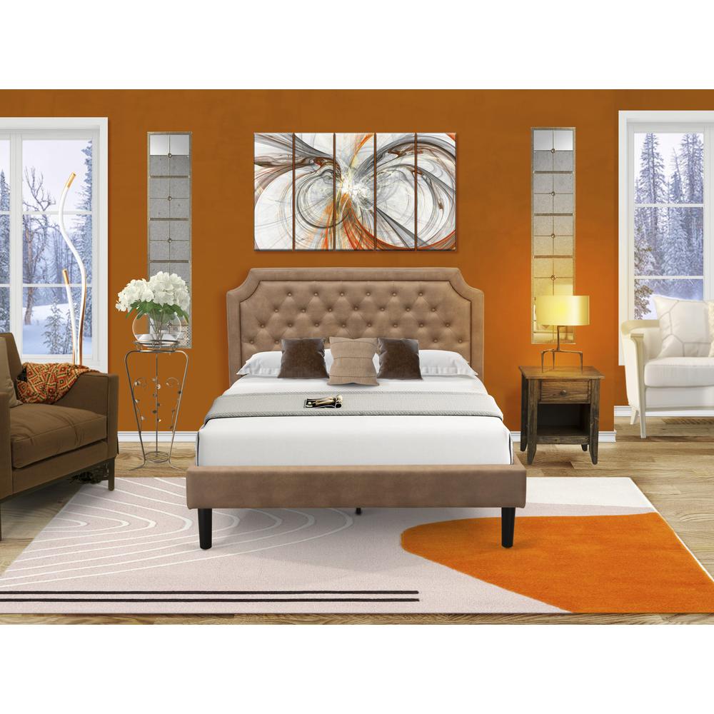 GB28Q-1GA07 2-Pc Granbury Queen Bed Set with Bed and 1 Distressed Jacobean Bedroom Nightstand - Brown Faux Leather and Black Legs. Picture 8