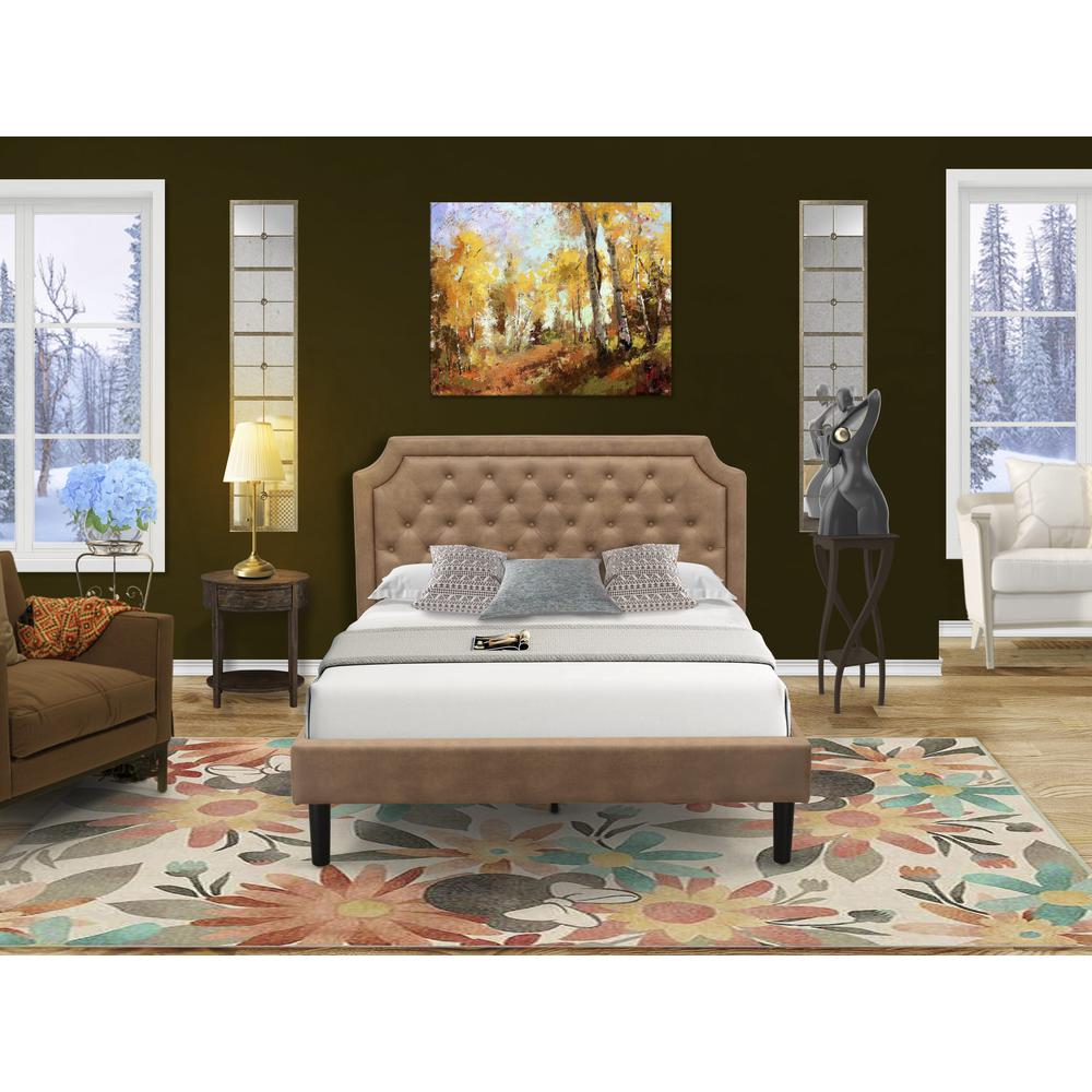 GB28Q-1HI07 2-Pc Platform Bedroom Set with Mid Century Bed and Distressed Jacobean Night Stand - Brown Faux Leather and Black Legs. Picture 8