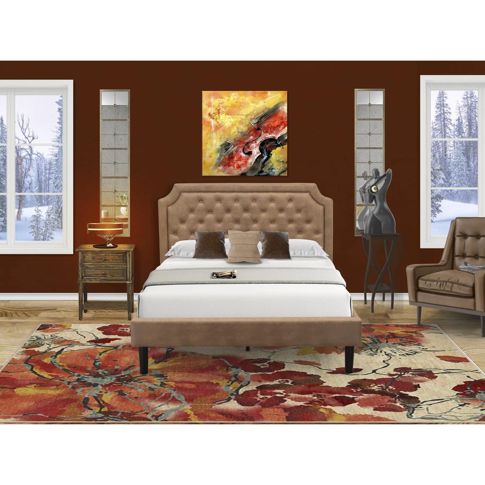 GB28Q-1VL07 2-Pc Bedroom Set with Queen Frame and Distressed Jacobean Night Stand for Bedrooms - Brown Faux Leather and Black Legs. Picture 2