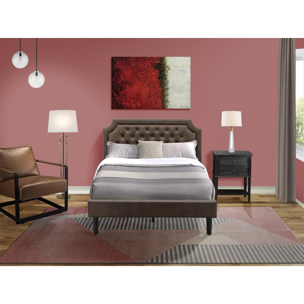 GBF-25-F Bed Frame Consist of Black Textured Upholstered Headboard, Footboard and Wood Rails, Slats - Wooden 9 Legs - Black Finish. Picture 2