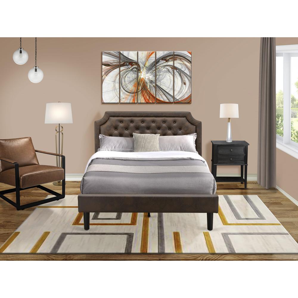 GBF-25-Q Wooden Bed Includes Black Textured Upholstered Headboard, Footboard and Wood Rails, Slats - Wooden 9 Legs - Black Finish. Picture 2