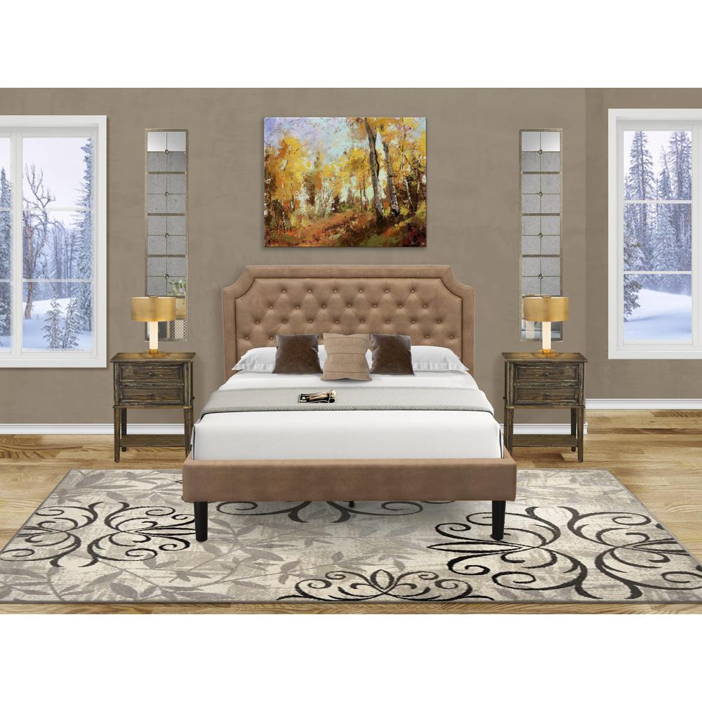 GBF-28-Q Queen Bed Includes Brown Textured Upholstered Headboard, Footboard and Wood Rails, Slats - Wooden 9 Legs - Black Finish. Picture 2