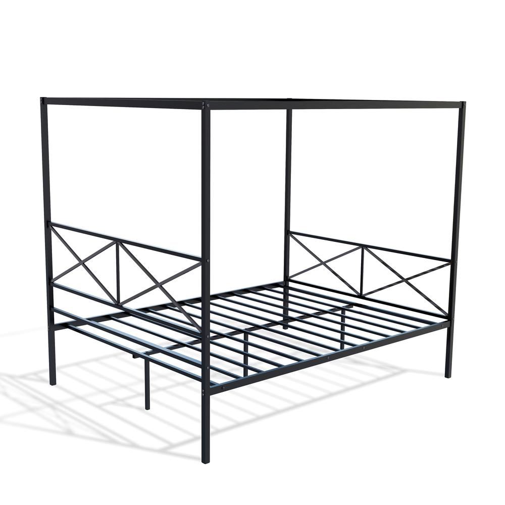 GEQCBLK Glendale Platform Bed Frame with Modern Style Headboard and Footboard - Canopy Metal Frame in Powder Coating Black. Picture 6
