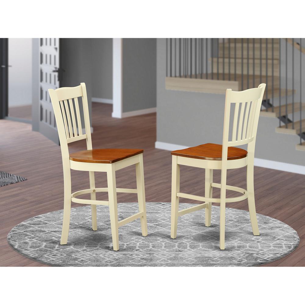 Groton Counter Stools With Wood Seat In Buttermilk and Cherry Finish, Set of 2. Picture 2