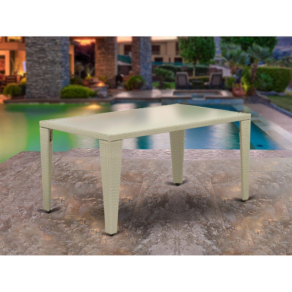 Outdoor Wicker Dining Table - Rectangle PE Wicker Table with Glass Top, 36x60 Inch, Natural Linen. Picture 2
